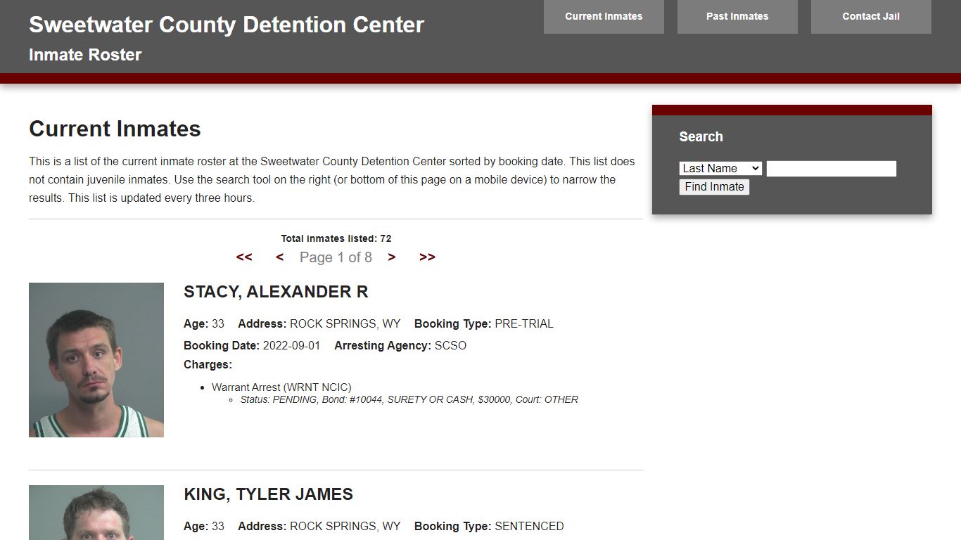 Jail Roster - Sweetwater Combined Communications Joint Powers Board